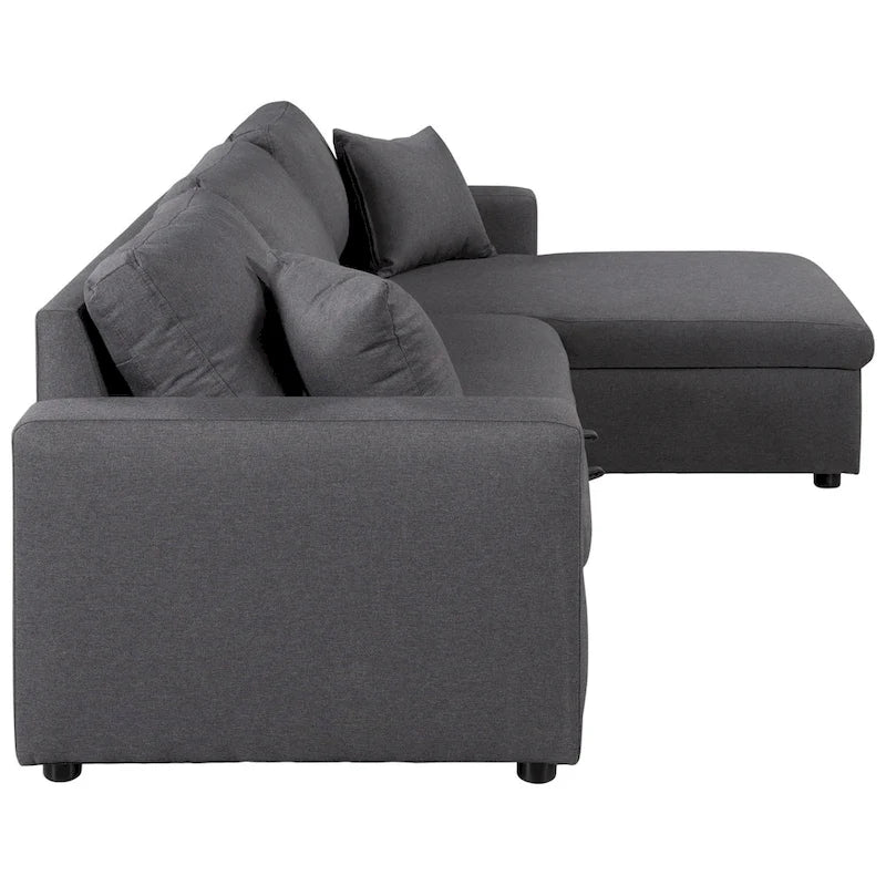 Merax Upholstery Sleeper Sectional Sofa with Storage Space, 2 Tossing Cushions