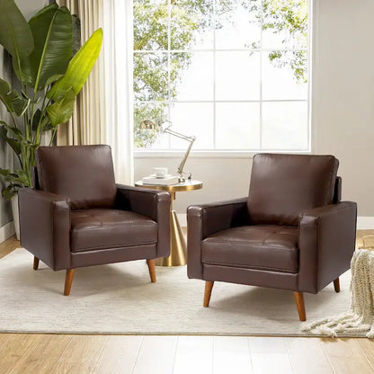 Elizabeth Mid-century Genuine Leather Arm Chair Set of 2 by HULALA HOME