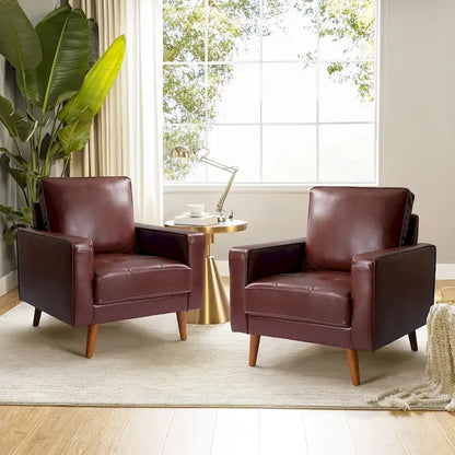 Elizabeth Mid-century Genuine Leather Arm Chair Set of 2 by HULALA HOME