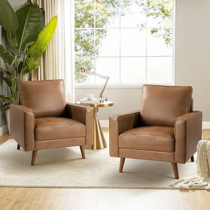 Elizabeth Mid-century Genuine Leather Arm Chair Set of 2 by HULALA HOME