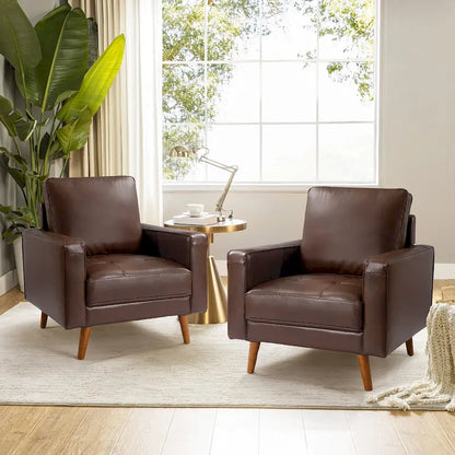 Elizabeth Mid-century Genuine Leather Arm Chair Set of 2 by HULALA HOME
