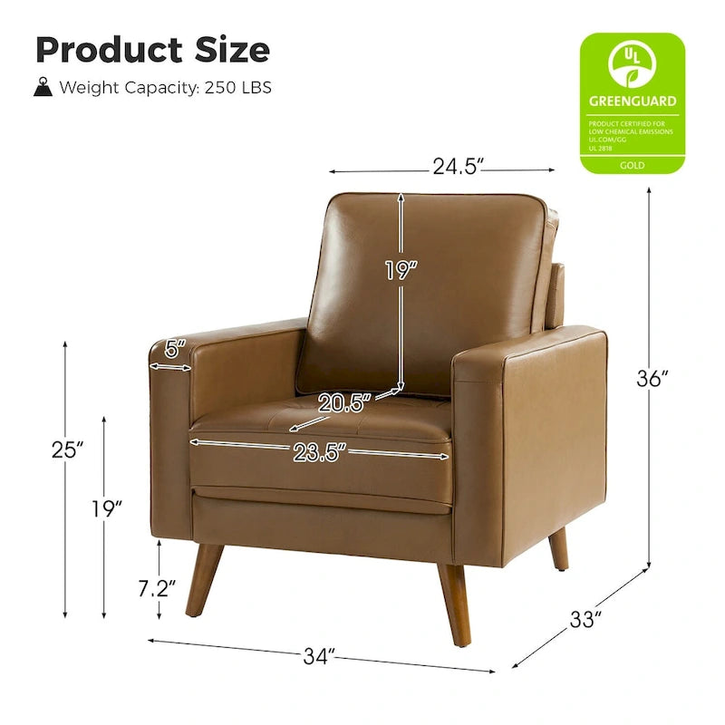 Elizabeth Mid-century Genuine Leather Arm Chair Set of 2 by HULALA HOME