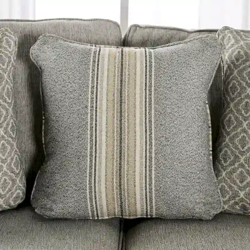 Ruwa Transitional Grey Fabric Sofa with Accent Pillows by Furniture of America