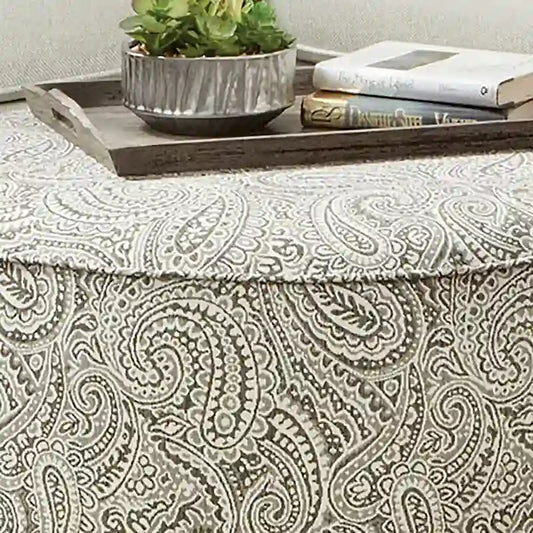Restian Transitional Ivory Chenille Paisley Print Cocktail Ottoman by Furniture of America