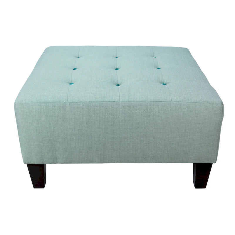 MJL Furniture MAX Button Tufted Upholstered Square Blue Ottoman