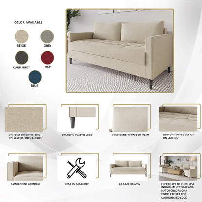 CraftPorch Contemporary Minimalist Linen Upholstered Sofa