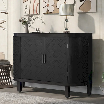 Sideboard Wooden Cabinet with Antique Pattern Doors