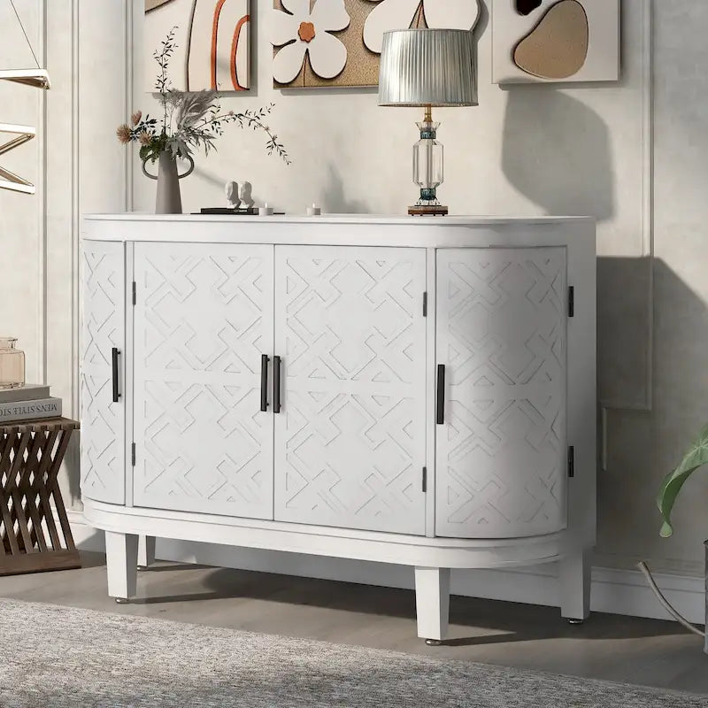 Sideboard Wooden Cabinet with Antique Pattern Doors