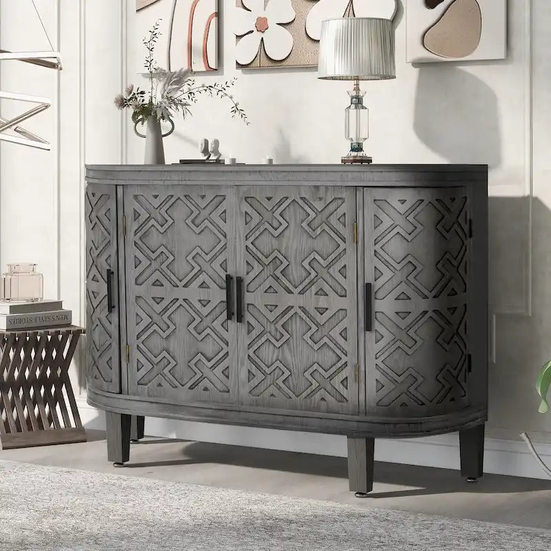 Sideboard Wooden Cabinet with Antique Pattern Doors