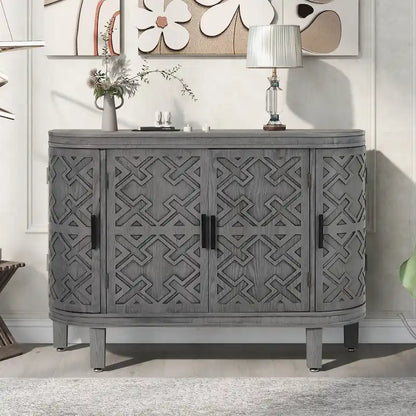 Sideboard Wooden Cabinet with Antique Pattern Doors