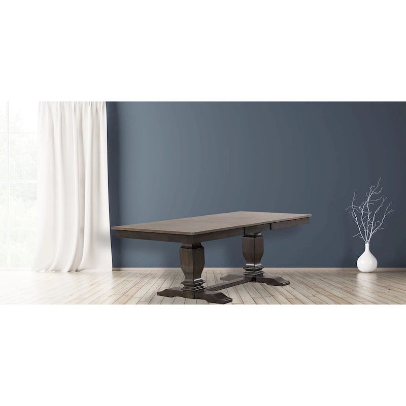 Double Transitional Base Dining Table In Antique Grey - N/A