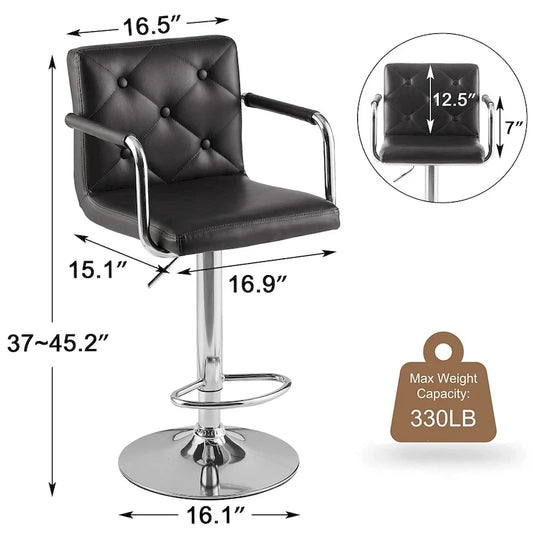 Javlergo Set of 2 Bar Stools Adjustable Swivel PU Leather Barstools with Arm and Back