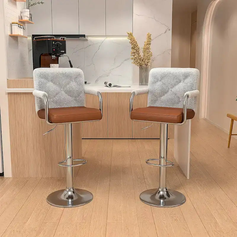 Javlergo Set of 2 Bar Stools Adjustable Swivel PU Leather Barstools with Arm and Back