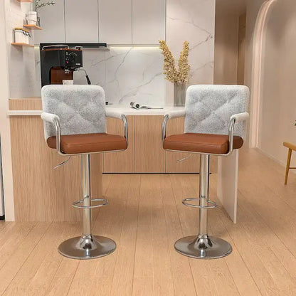Javlergo Set of 2 Bar Stools Adjustable Swivel PU Leather Barstools with Arm and Back