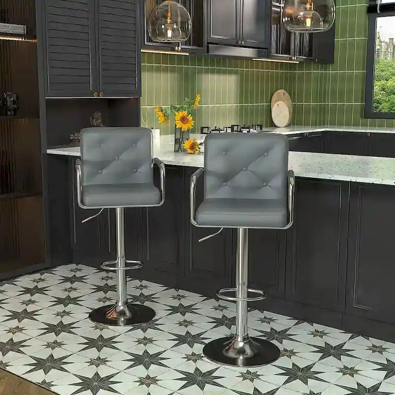 Javlergo Set of 2 Bar Stools Adjustable Swivel PU Leather Barstools with Arm and Back