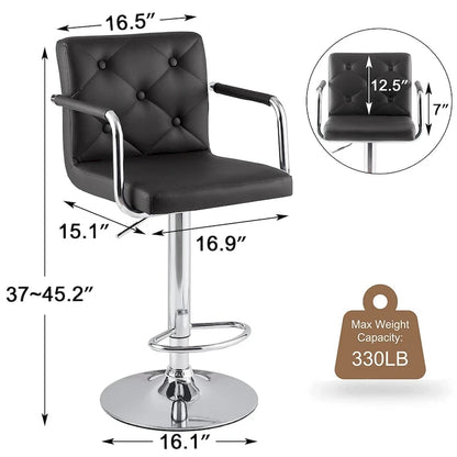 Javlergo Set of 2 Bar Stools Adjustable Swivel PU Leather Barstools with Arm and Back