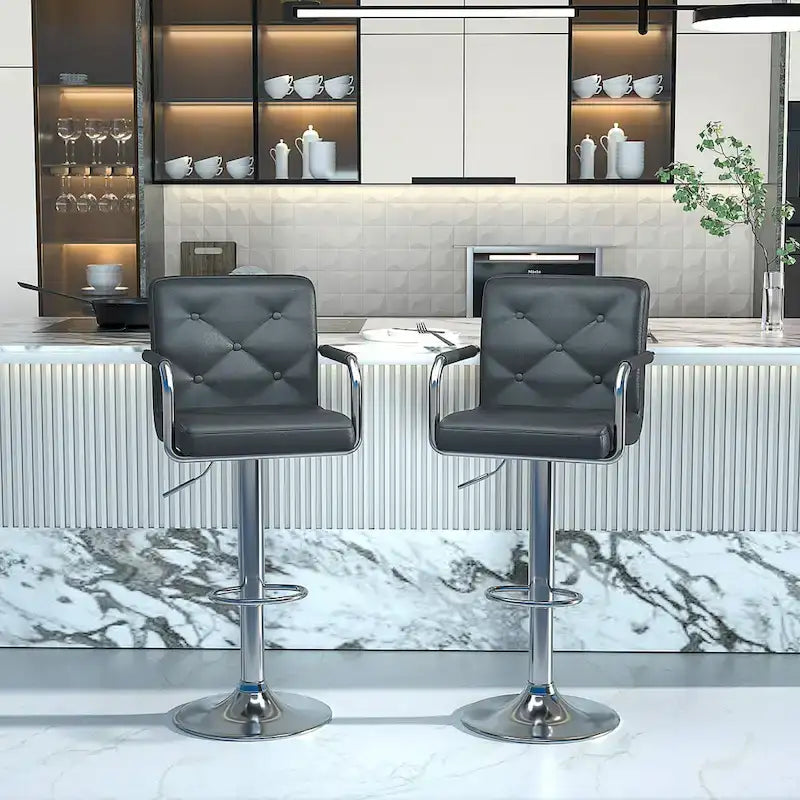 Javlergo Set of 2 Bar Stools Adjustable Swivel PU Leather Barstools with Arm and Back