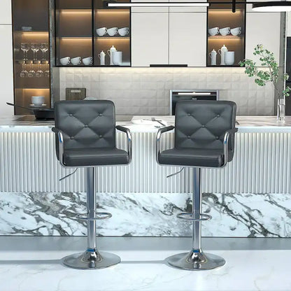 Javlergo Set of 2 Bar Stools Adjustable Swivel PU Leather Barstools with Arm and Back
