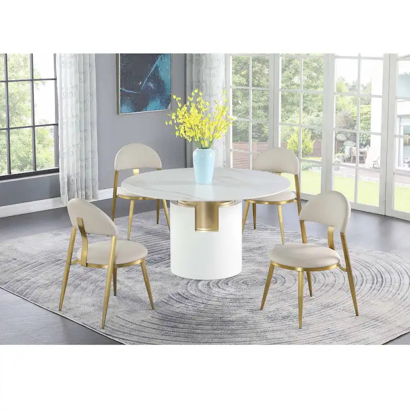Somette Kona Marbleized Dining Set with Taupe and Gold Chairs