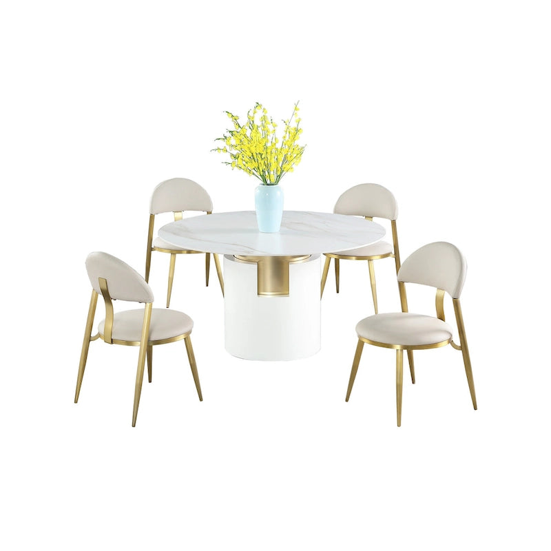 Somette Kona Marbleized Dining Set with Taupe and Gold Chairs