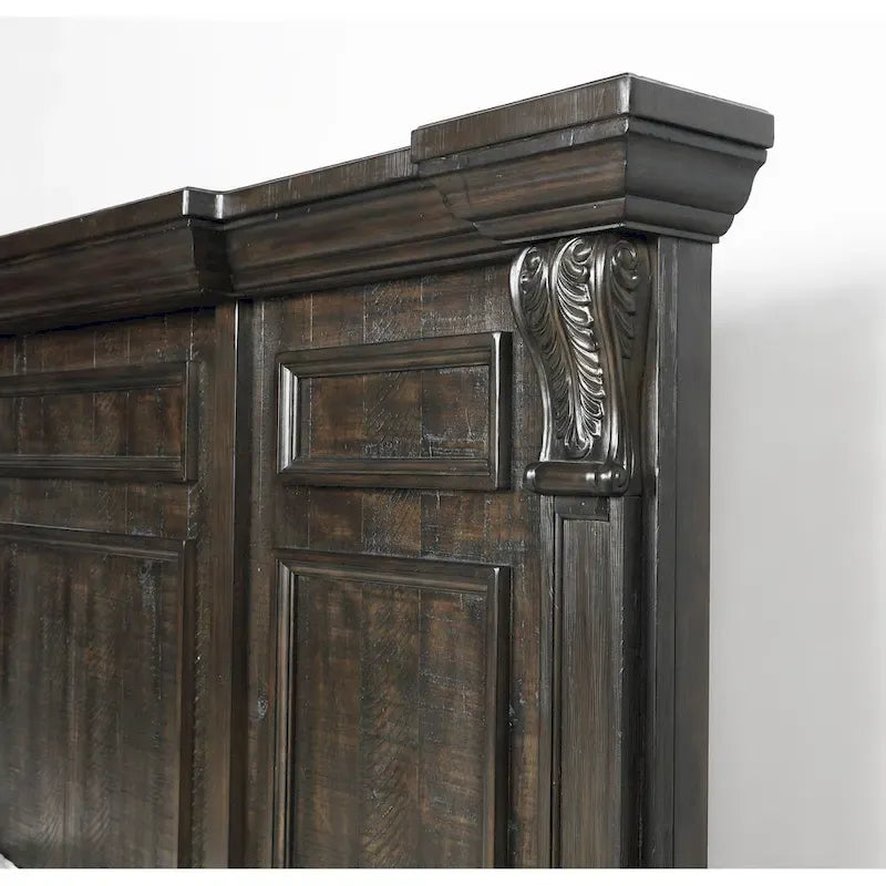 Roundhill Furniture Farson Distressed Dark Walnut Finish Wood Panel Bed, Dresser, Mirror, Two Nightstands