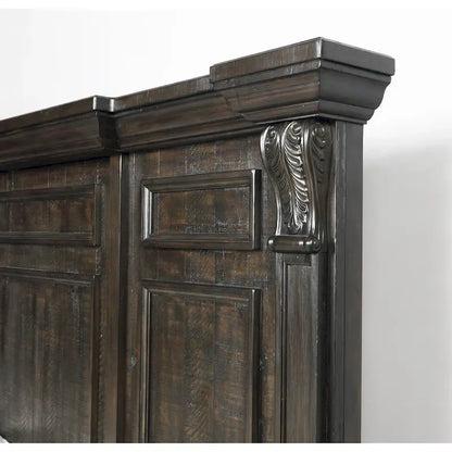 Roundhill Furniture Farson Distressed Dark Walnut Finish Wood Panel Bed, Dresser, Mirror, Two Nightstands