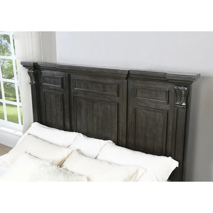 Roundhill Furniture Farson Distressed Dark Walnut Finish Wood Panel Bed, Dresser, Mirror, Two Nightstands
