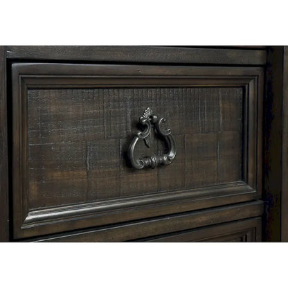 Roundhill Furniture Farson Distressed Dark Walnut Finish Wood Panel Bed, Dresser, Mirror, Two Nightstands