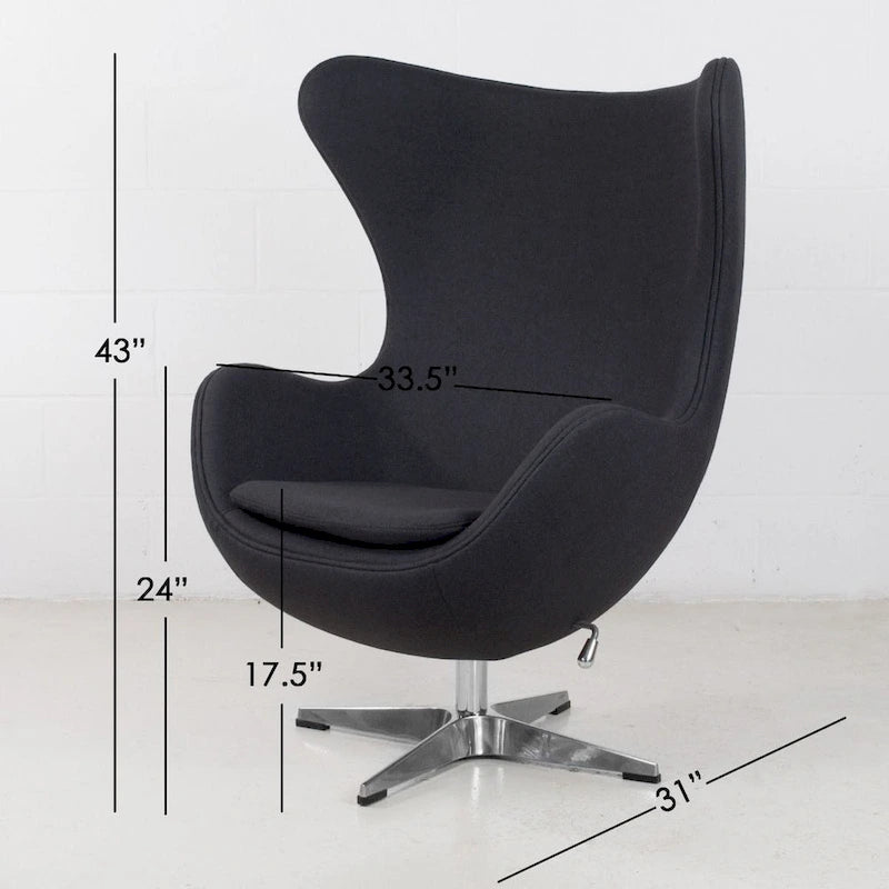 Mid-Century Modern Wool Fabric Tilt Swivel Lounge Chair