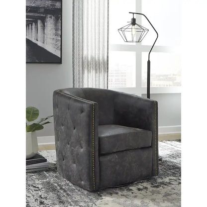 Brentlow Distressed Black Swivel Chair - 28.75 W x 31 D x 31.5 H