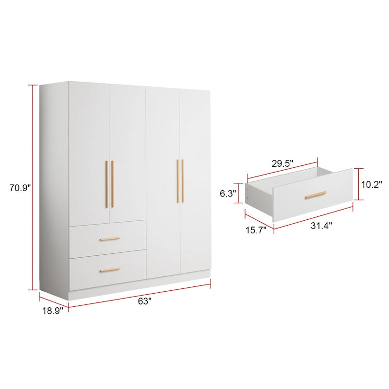 63 Wide Large Freestanding Armoire Wardrobe Cabinet with Drawers