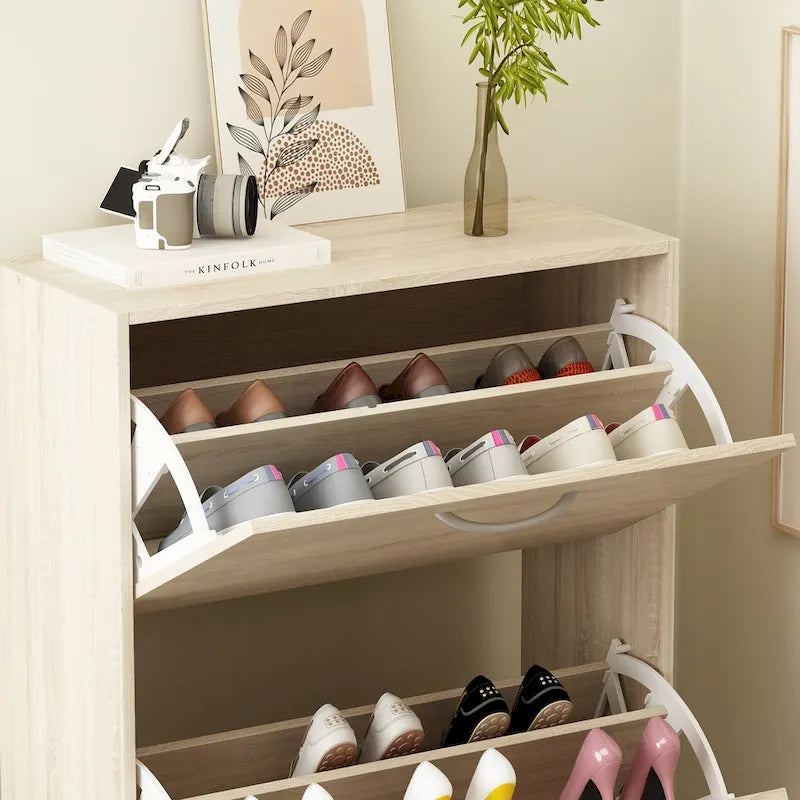 Modern Shoe Storage Cabinet for Entryway, 2 Tier Floor Shoes Cabinet