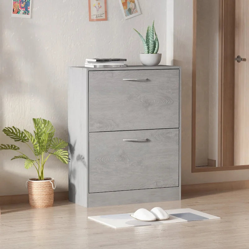 Modern Shoe Storage Cabinet for Entryway, 2 Tier Floor Shoes Cabinet