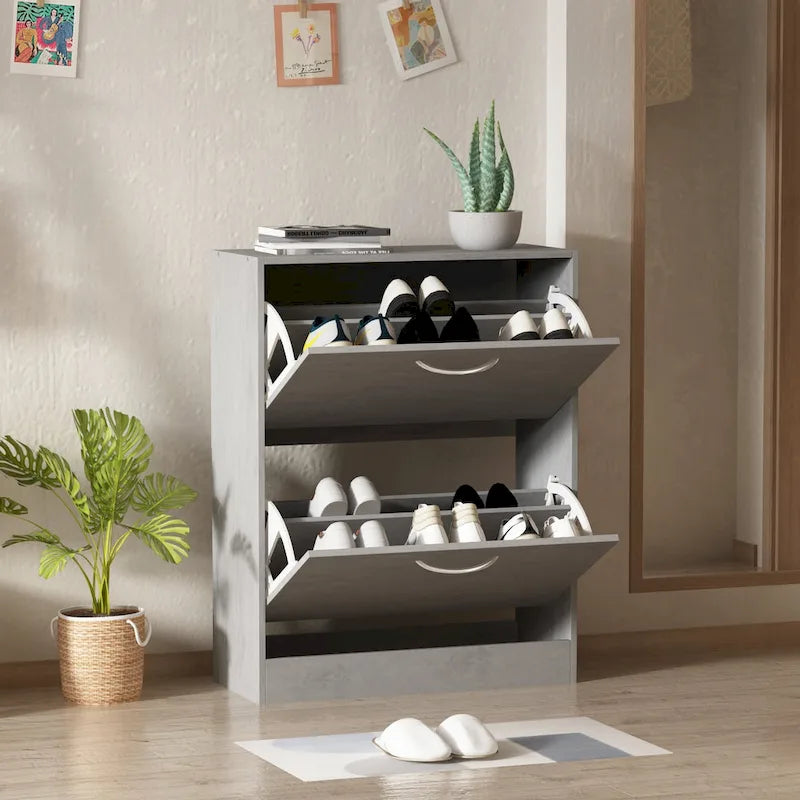 Modern Shoe Storage Cabinet for Entryway, 2 Tier Floor Shoes Cabinet