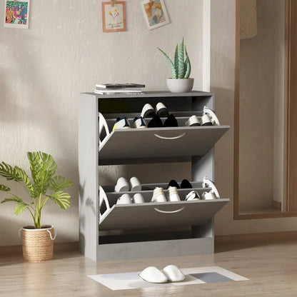 Modern Shoe Storage Cabinet for Entryway, 2 Tier Floor Shoes Cabinet