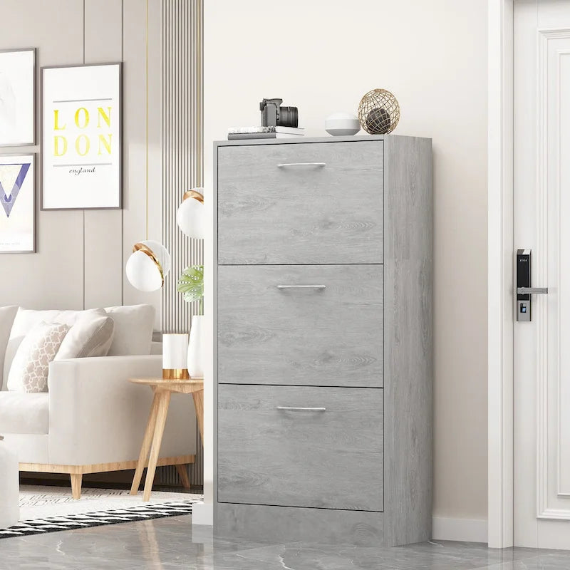 Modern Shoe Storage Cabinet for Entryway, 2 Tier Floor Shoes Cabinet