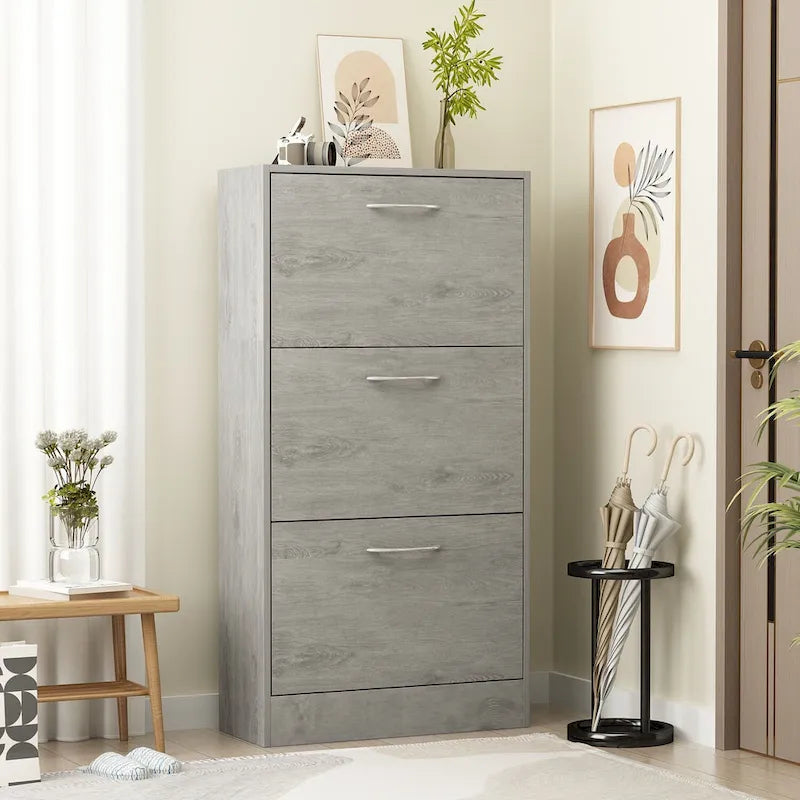 Modern Shoe Storage Cabinet for Entryway, 2 Tier Floor Shoes Cabinet