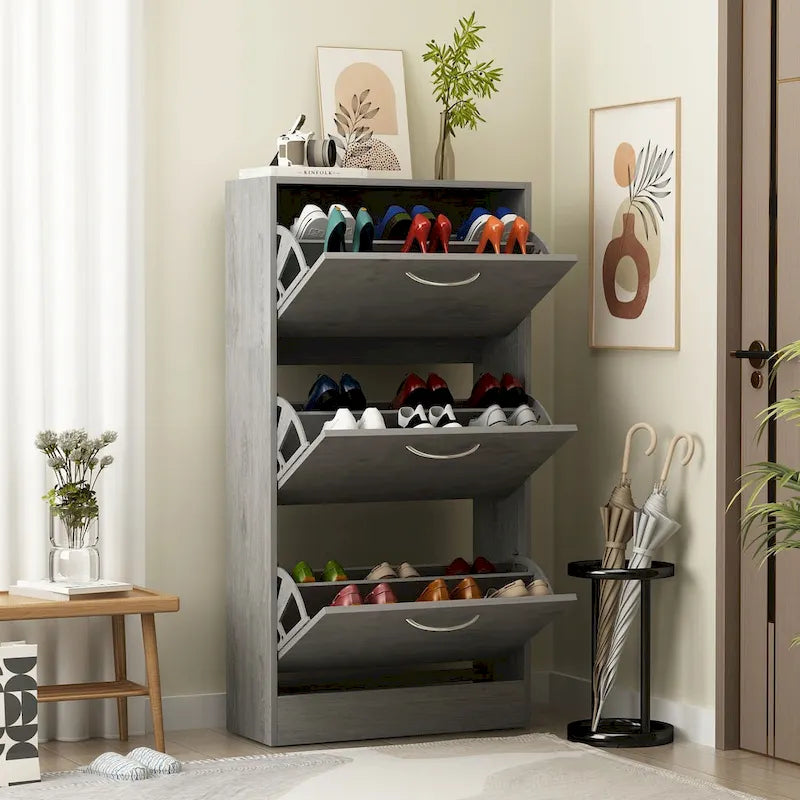 Modern Shoe Storage Cabinet for Entryway, 2 Tier Floor Shoes Cabinet