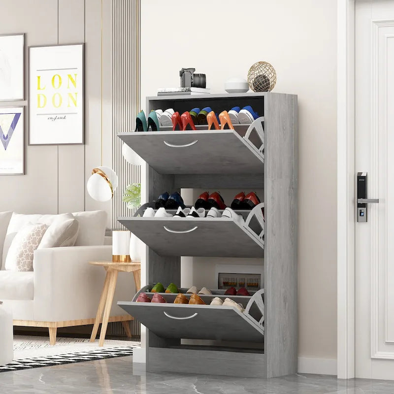 Modern Shoe Storage Cabinet for Entryway, 2 Tier Floor Shoes Cabinet