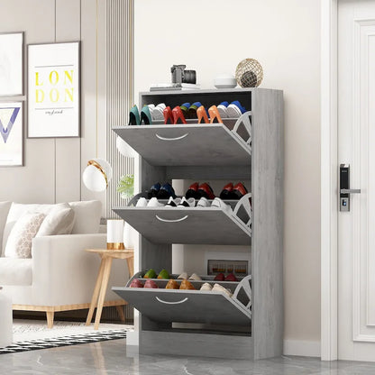 Modern Shoe Storage Cabinet for Entryway, 2 Tier Floor Shoes Cabinet