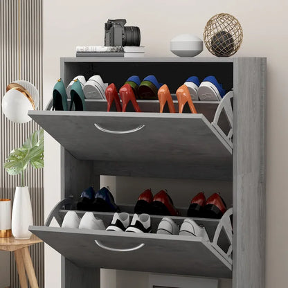 Modern Shoe Storage Cabinet for Entryway, 2 Tier Floor Shoes Cabinet