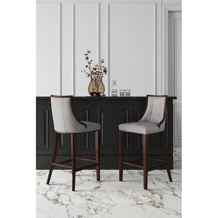 Manhattan Comfort Fifth Avenue 45 in. Walnut Beech Wood Bar Stool (Set of 3)