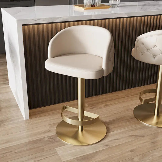 Khaki PU Bar Stool Adjustable Height and Swivel for Kitchens Bars Restaurants and Cafes