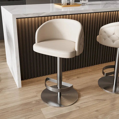 Khaki PU Bar Stool Adjustable Height and Swivel for Kitchens Bars Restaurants and Cafes