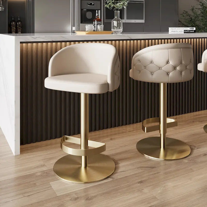 Khaki PU Bar Stool Adjustable Height and Swivel for Kitchens Bars Restaurants and Cafes
