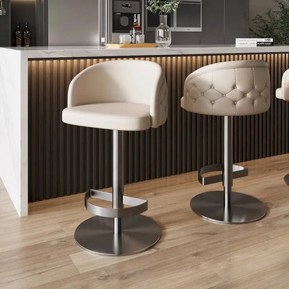 Khaki PU Bar Stool Adjustable Height and Swivel for Kitchens Bars Restaurants and Cafes