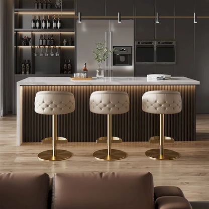Khaki PU Bar Stool Adjustable Height and Swivel for Kitchens Bars Restaurants and Cafes