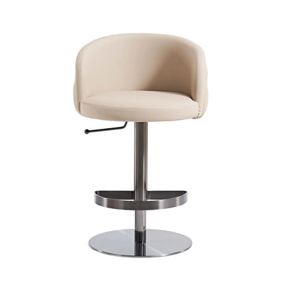 Khaki PU Bar Stool Adjustable Height and Swivel for Kitchens Bars Restaurants and Cafes
