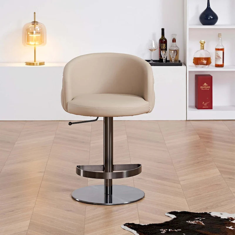 Khaki PU Bar Stool Adjustable Height and Swivel for Kitchens Bars Restaurants and Cafes