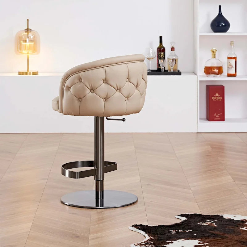 Khaki PU Bar Stool Adjustable Height and Swivel for Kitchens Bars Restaurants and Cafes